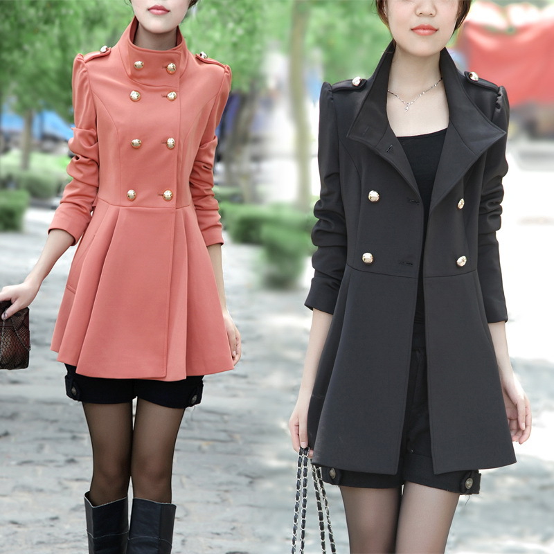 2012 autumn women's trench outerwear double breasted slim medium-long stand collar long-sleeve plus size trench