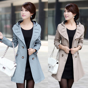 2012 autumn women's trench outerwear female with a hood ol elegant slim trench outerwear Women