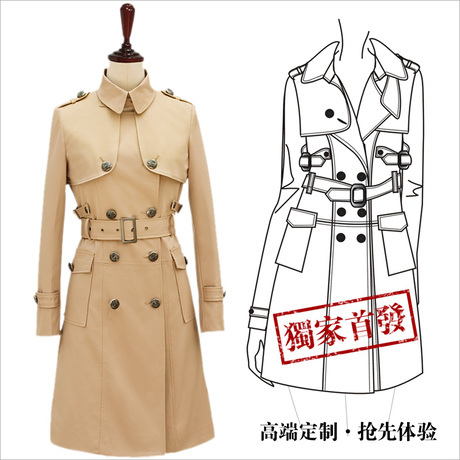 2012 autumn women's twinset long design trench british style clothing outerwear female spring and autumn