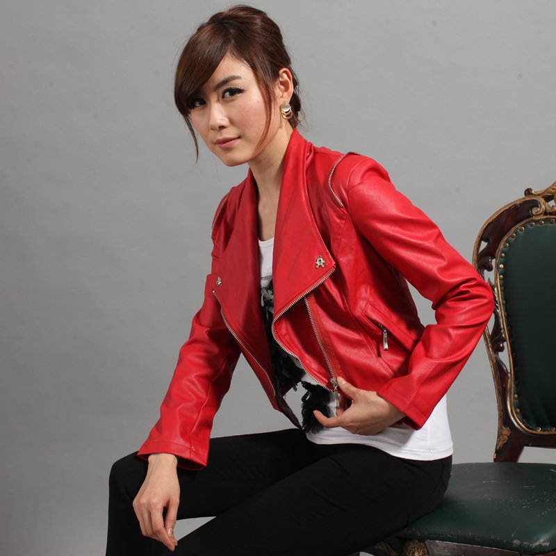 2012 autumn women's water wash short design leather clothing female slim jacket motorcycle jacket short jacket