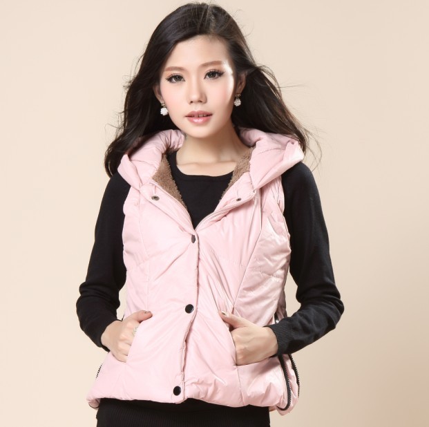 2012 autumn women's zipper cotton vest short design small vest hooded outerwear