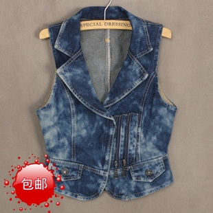 2012 autumn women's zipper sleeveless Dark Blue slim denim vest female vest