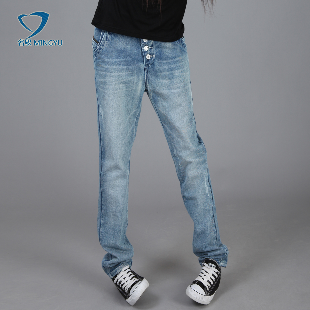 2012 autumn zipper breasted straight pants jeans loose casual women's