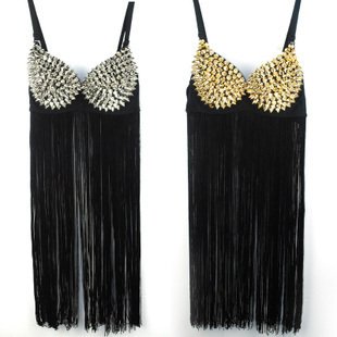 2012 B876 Ladies Sexy Gold Silver Tone Metallic Gathers Punk Spike Studs Rivet Bra16#  new style performance clothing