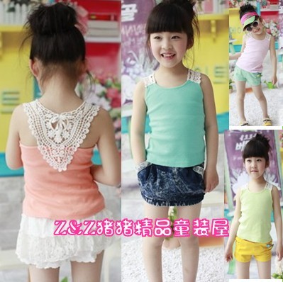 2012 back beautiful girls clothing cutout all-match lace vest 100% cotton