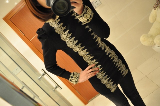 2012 basic shirt medium-long peter pan collar lace decoration sweater (WC005)