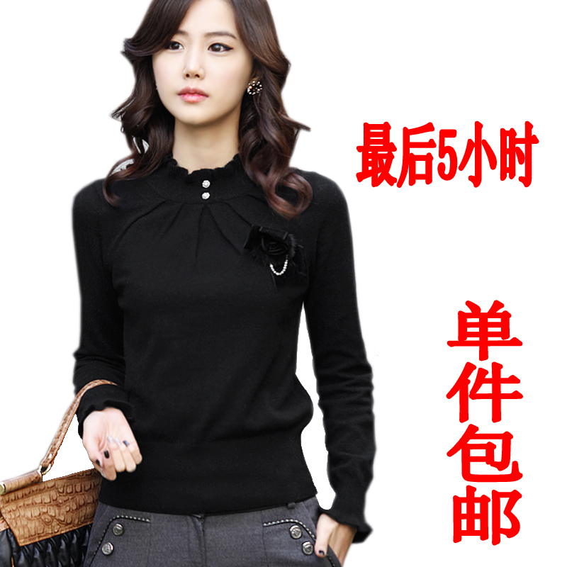 2012 basic sweater female long-sleeve short design autumn and winter slim basic shirt white