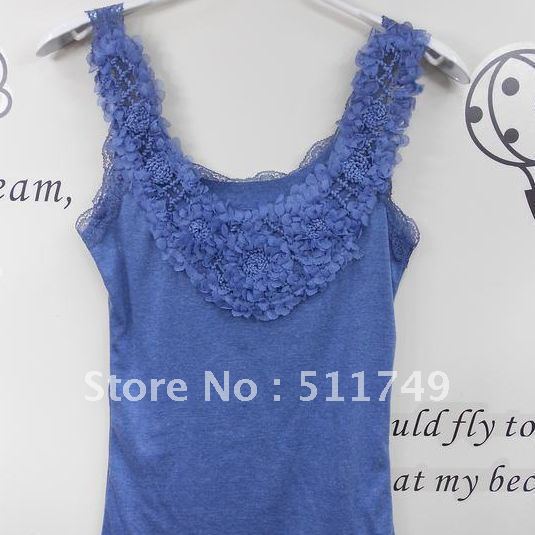 2012 basic three-dimensional rose embroidered lace slim 100% cotton basic spaghetti strap small vest