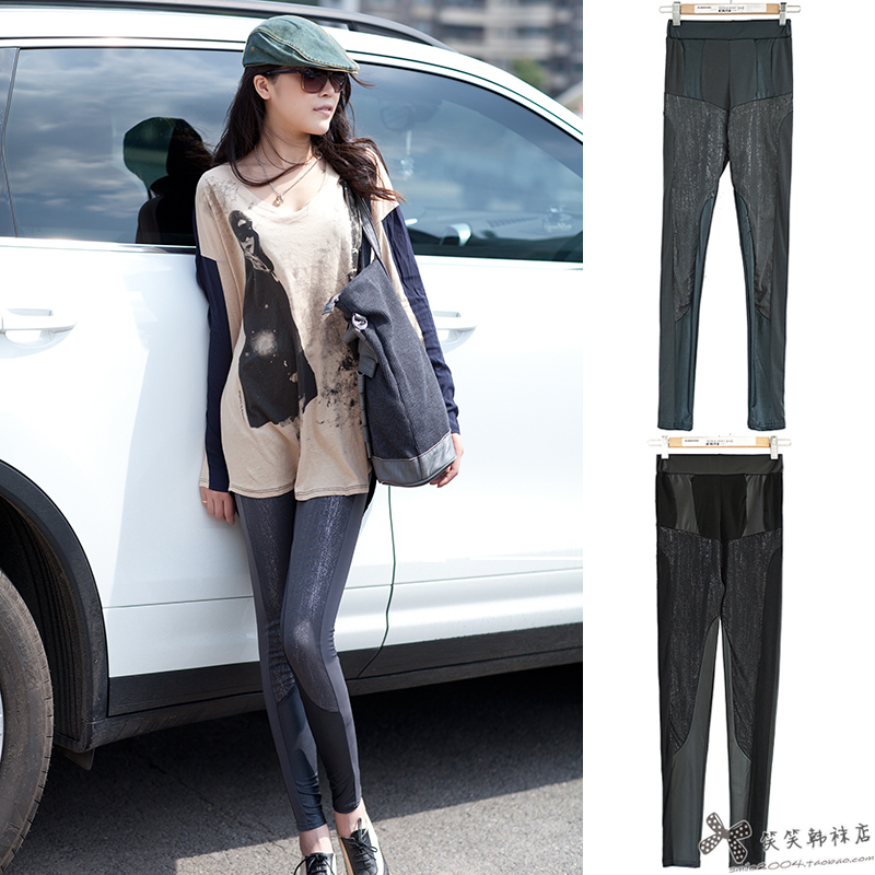 2012 bbb faux leather patchwork autumn and winter ankle length legging female bb90529