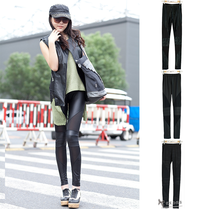 2012 bbb faux leather slanting stripe patchwork elegant legging bb90527