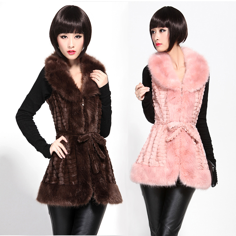 2012 belt slim rabbit fur vest waistcoat medium-long fur vest female Drop/Free Shipping