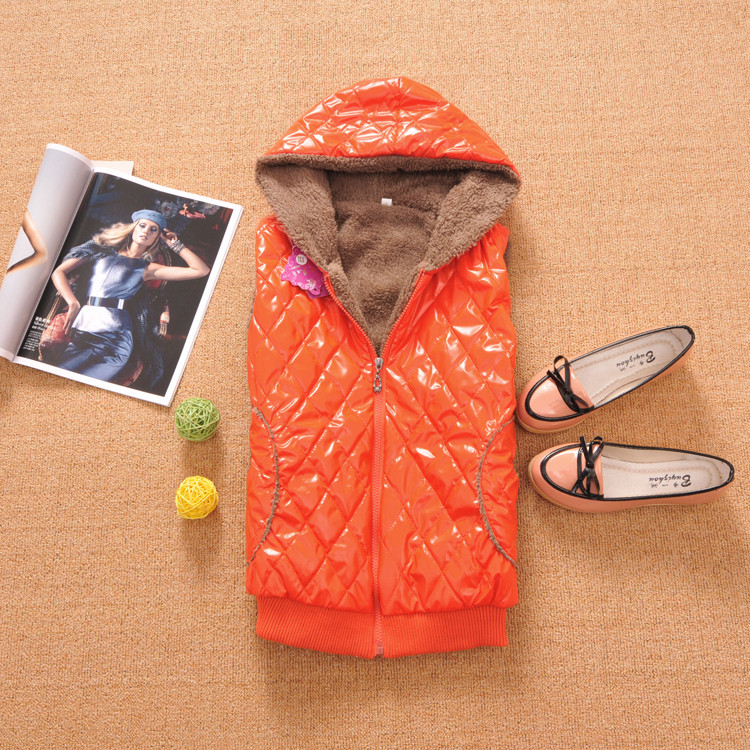 2012 berber fleece cotton vest women's slim vest candy color glossy down cotton vest hooded