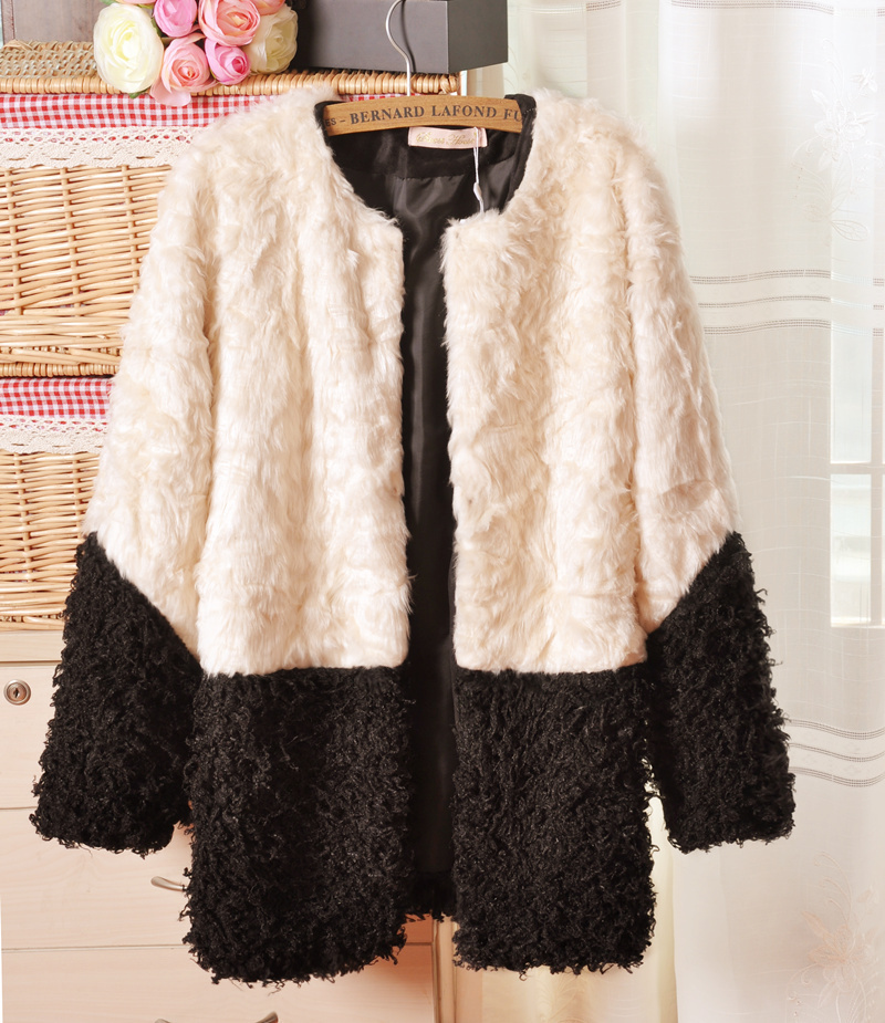 2012 berber fleece faux patchwork color block decoration outerwear thickening overcoat free shipping