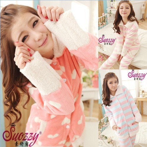 2012 berber fleece winter female bag sewing button super soft coral fleece sleepwear twinset elegant lounge