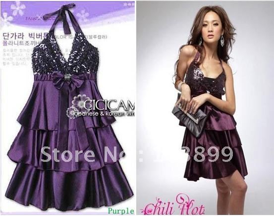 2012 Best Seller Halter Sleeveless Purple Short Free Shipping Dresses