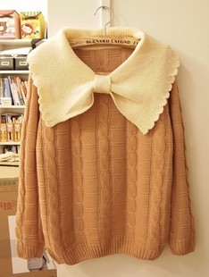 2012 big bow long-sleeve sweet preppy style sweater color block twisted knitted female