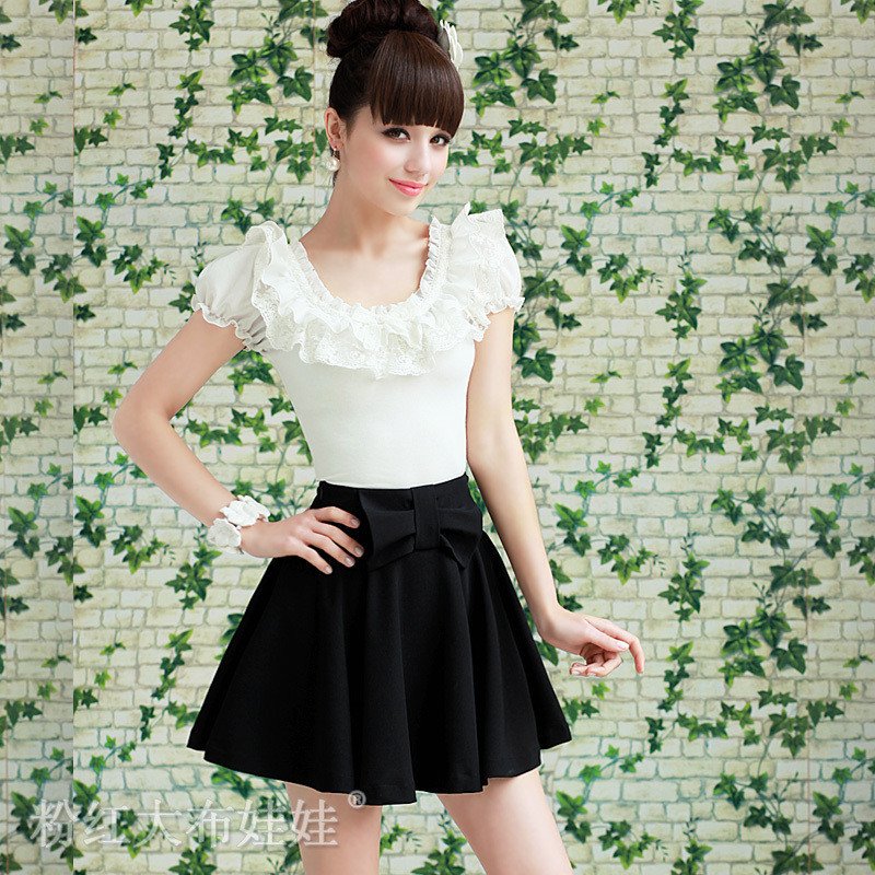 2012 Black bow high waist expansion skirt pants shorts