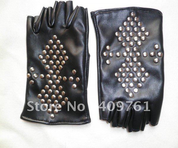 2012 black fashion lambskin leather half finger gloves,fingerless leather gloves, best price and offer OEM service