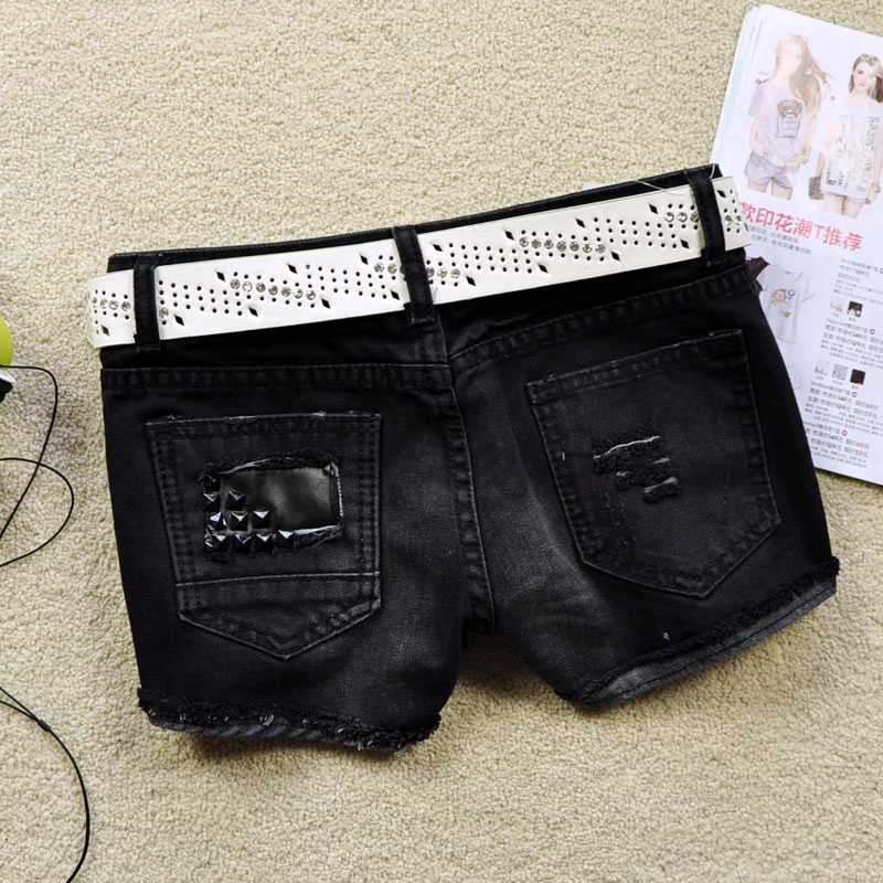 2012 black hole roll up hem roll-up hem basic moben denim shorts female autumn and winter shorts