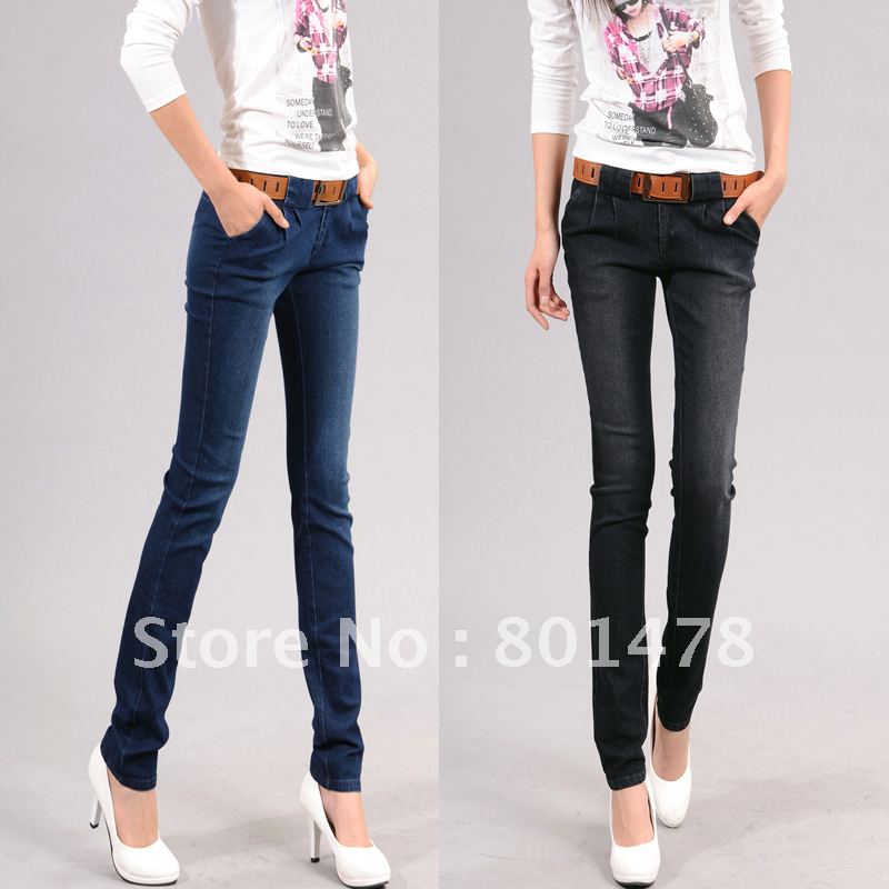 2012 black jeans trousers female plus size skinny pants high waist pencil pants DN002