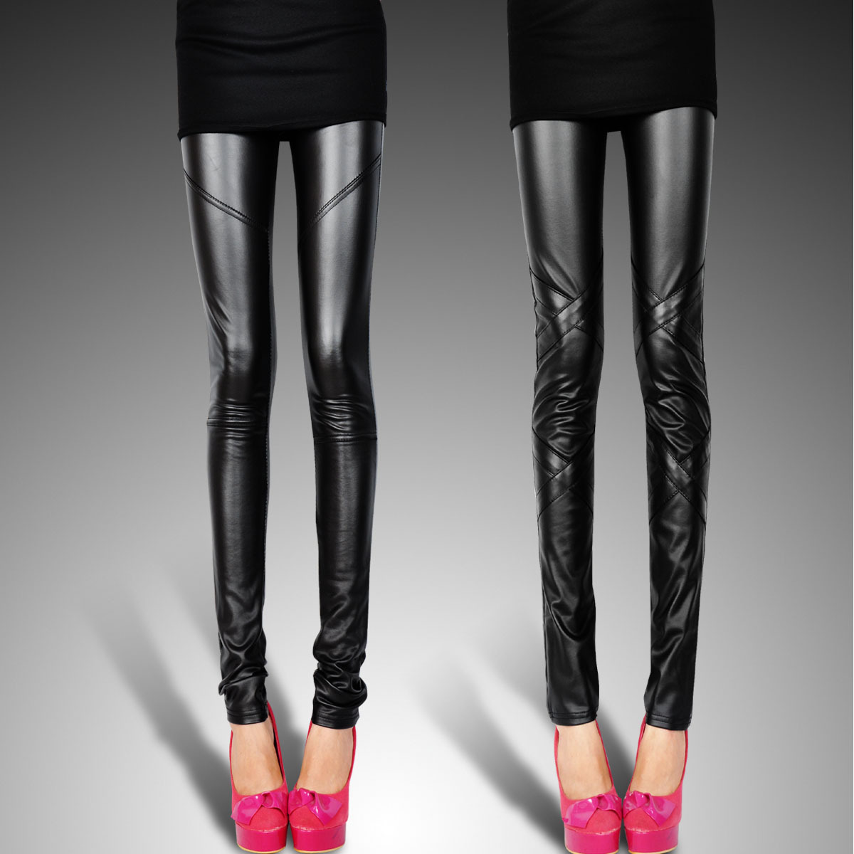 2012 black leather trousers tight faux leather legging female autumn and winter matt faux leather pants patchwork