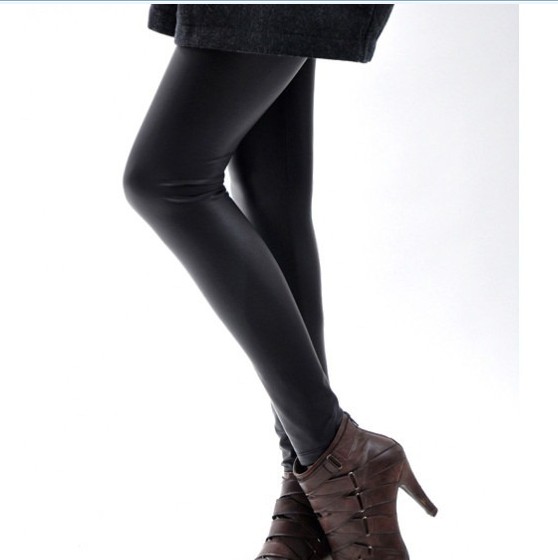 2012 black matt dull high-elastic slim faux leather pants spring and autumn ankle length legging slim hip