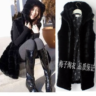 2012 black quality slim waist fur thermal thickening with a hood long design vest outerwear