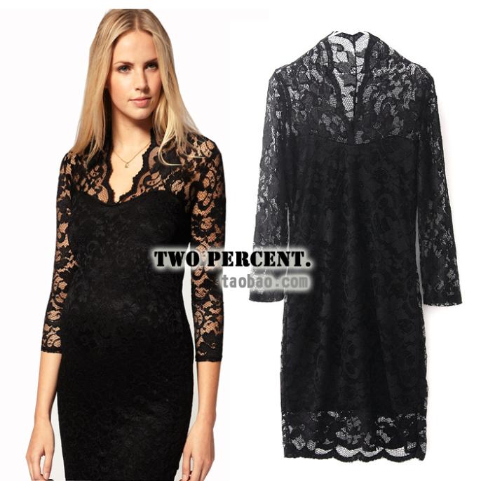 2012 Black Sex Women Ladies V-neck Mini Slim Lace Dress Clubwear 3/4 Sleeve Dress