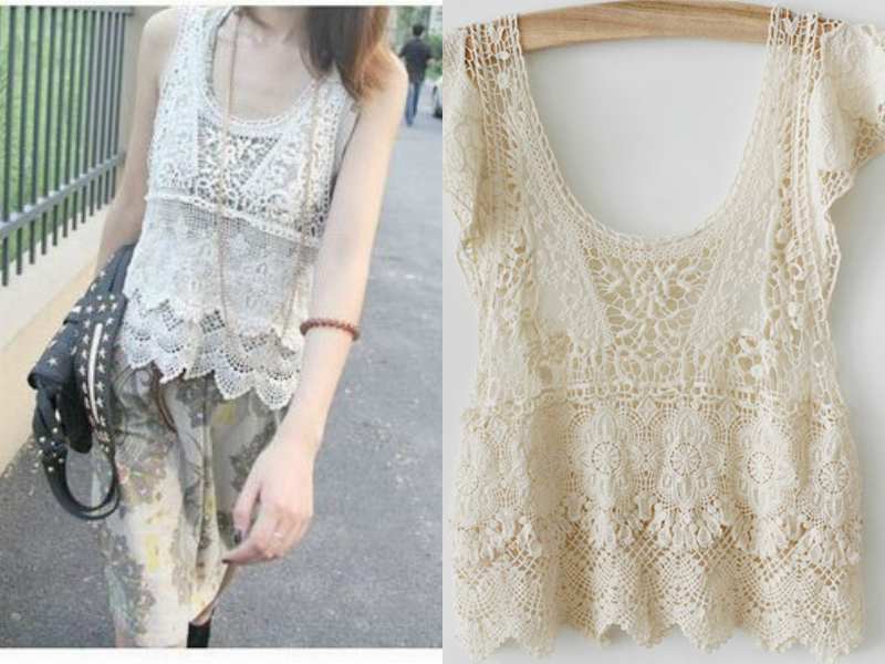 2012 bohemia small butterfly sleeve short-sleeve cutout crochet crotch shirt all-match vest