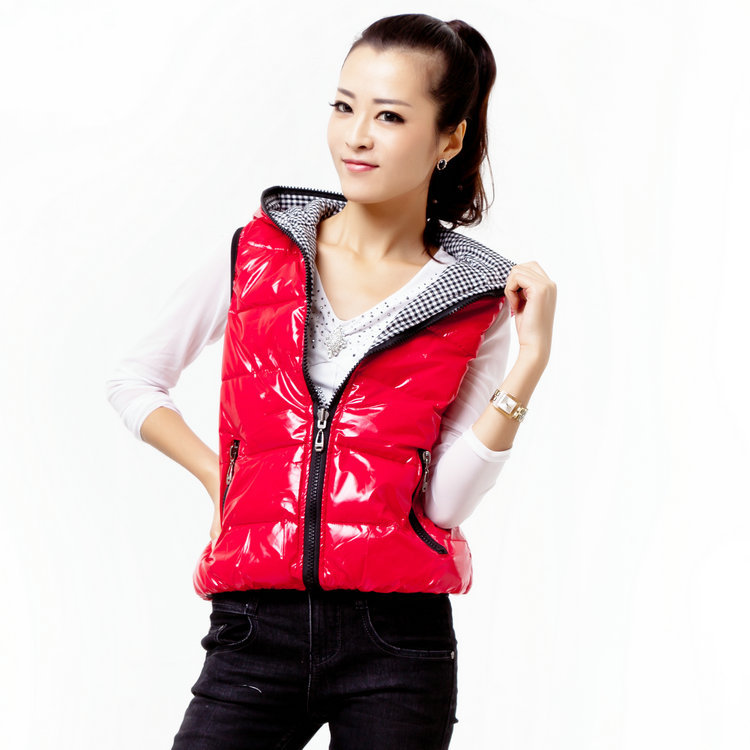 2012 both sides of the vest shiny vest female with a hood lovers down cotton vest