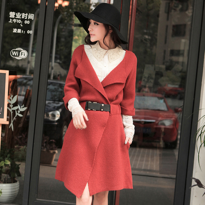 2012 brief lines leather belt prettifier double popper solid color half sleeve sweater dress 157