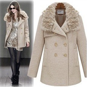 2012 BRITISH STYLE[YZ058]fashion women's fur collar outerwear,woolen trench, wool &blends thick overcoats jackets free shipping