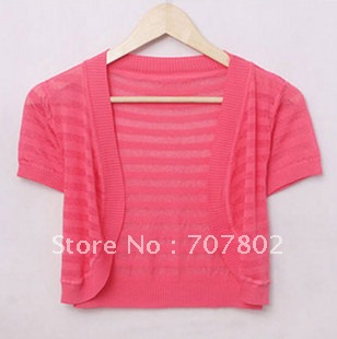 2012 candy color all-match viscose short-sleeve dark stripe small cape shrug knitted small cardigan 7colors 10pc/lot