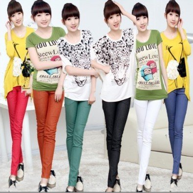 2012 candy color stretch cotton jeans pencil pants Korean style casual pants women free shipping