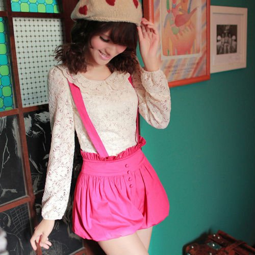 2012 Candy colors tall waist shorts to restore ancient ways lantern's straps divided skirt L41002