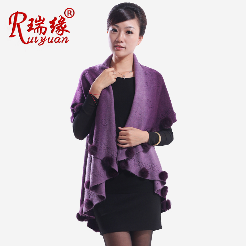 2012 cardigan women's elegant sheep fur shawl outerwear knitted large cape