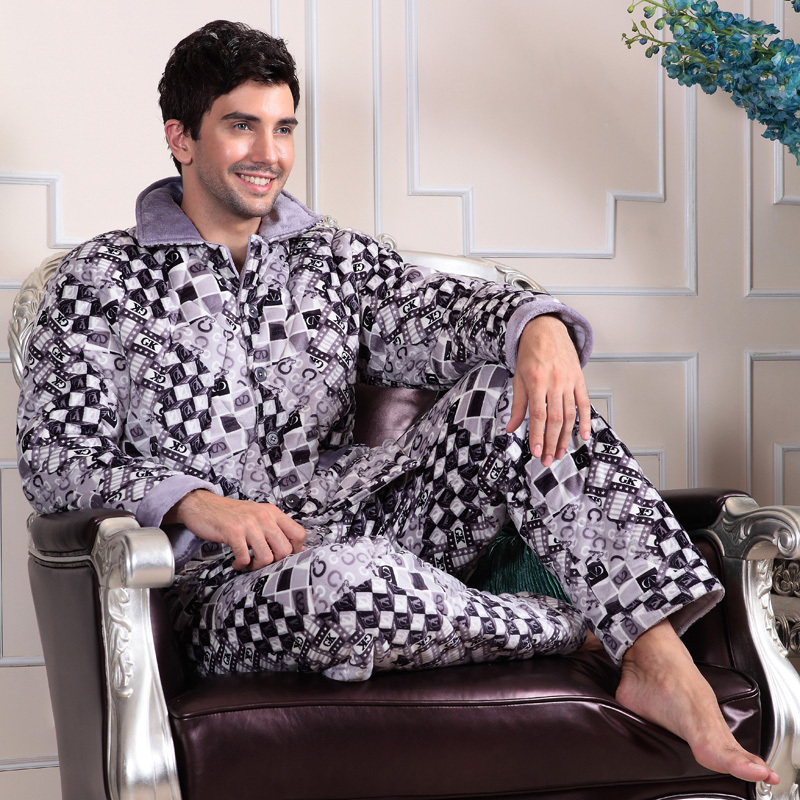 2012 carrie pure autumn and winter fashion british style male cardigan super soft cotton-padded sleepwear lounge set