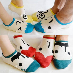 2012  Cartoon men and women sock slippers invisible socks spring and summer short  100% cotton  double