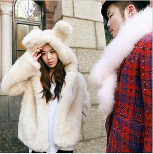 2012 cartoon rabbit ears with a hood thickening fur coat female