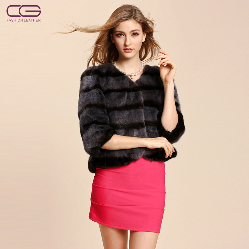 2012 Cg iron grey V-neck short design mink overcoat female fur coat