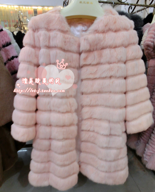 2012 chagrin long design rabbit fur o-neck fur overcoat outerwear female