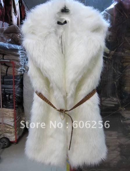 2012 Cheap Korean Style white Faux Fur fashion vest coat/women fashion fur waistcoat ,long style