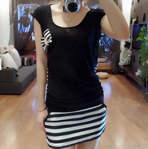 2012 chiffon stripe skorts set solid color slim t-shirt female diamond shorts set