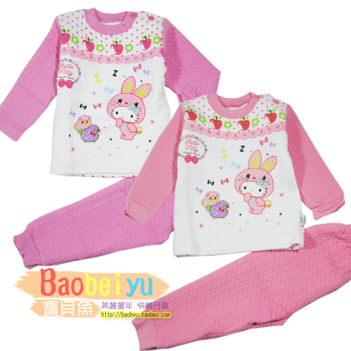 2012 child underwear set thermal 100% cotton female child 100% cotton air layer thickening thermal cotton-padded thickening