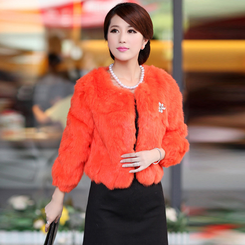 2012 chromophous women's slim short design rabbit fur coat 3318