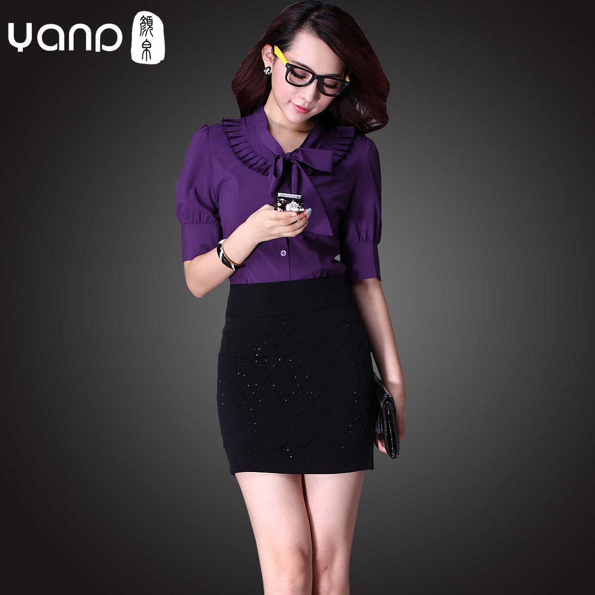 2012 classic elegant intellectuality ol fashion purple career dress set slim