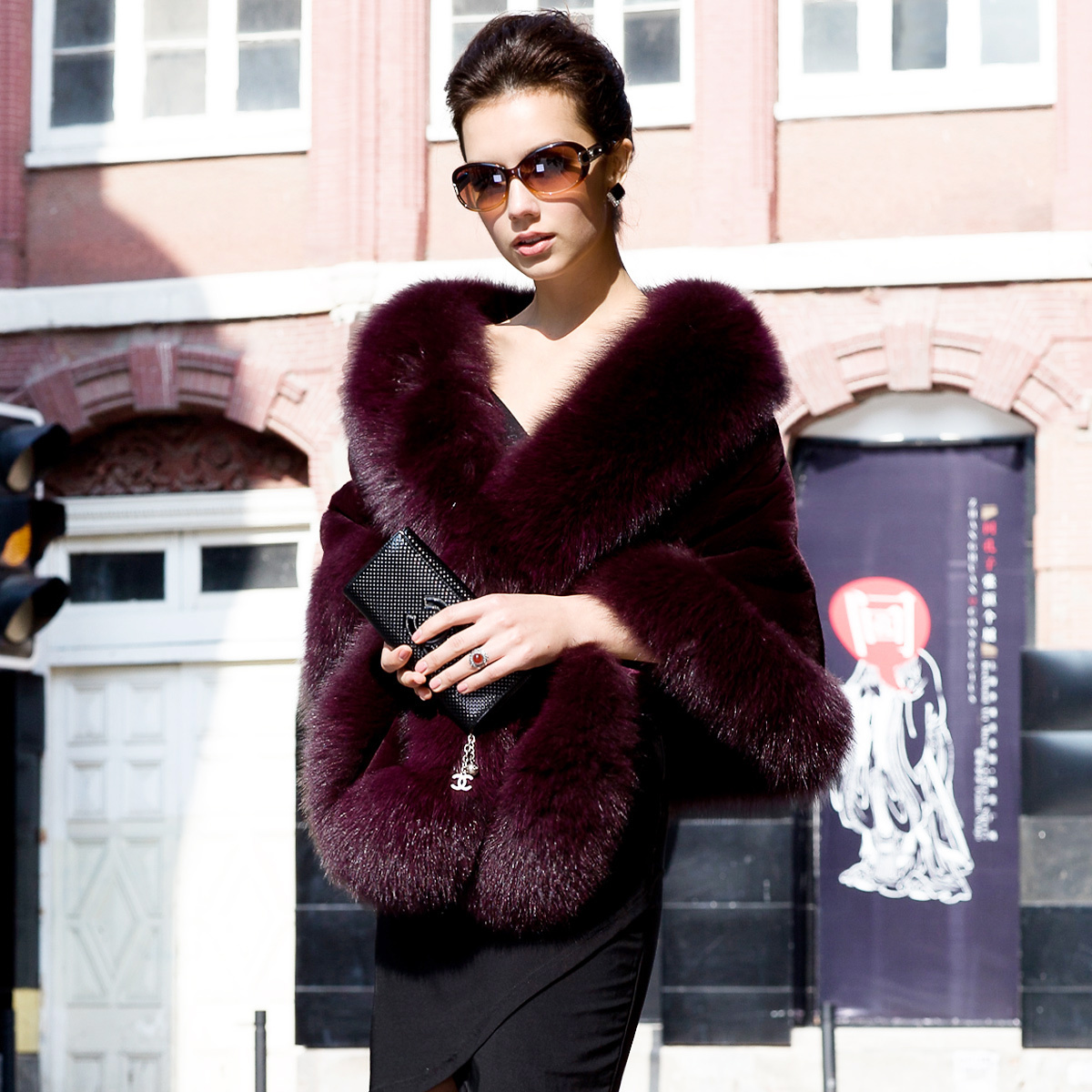 2012 classic fur cape full leather otter velvet fur coat fox fur chromophous