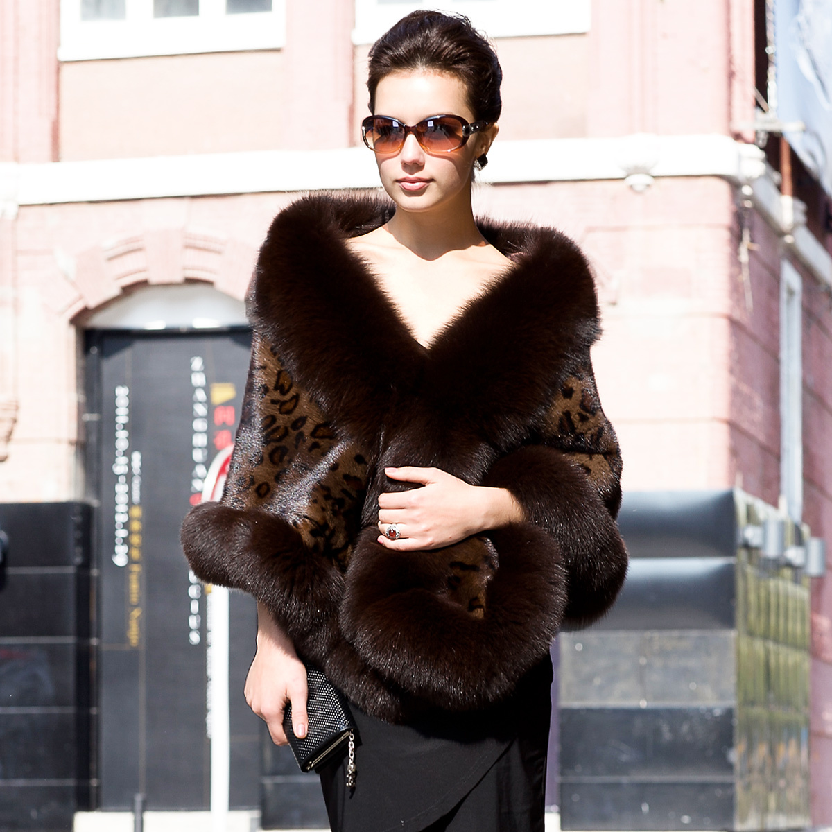 2012 classic fur cape outerwear mink full leather cape fox fur chromophous