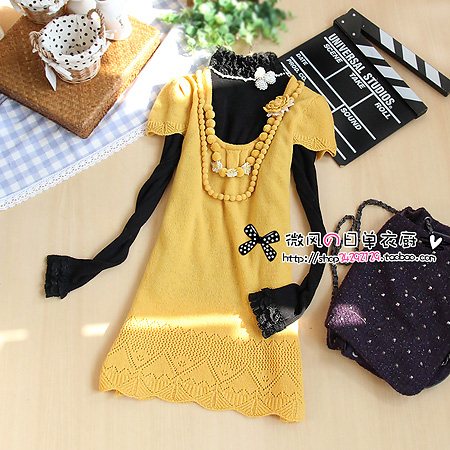 2012 co sweater knit sweater dress short-sleeve