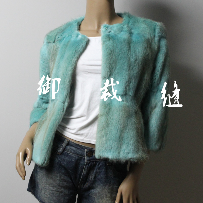 2012 collarless eight mink fur coat belt removable hat t002